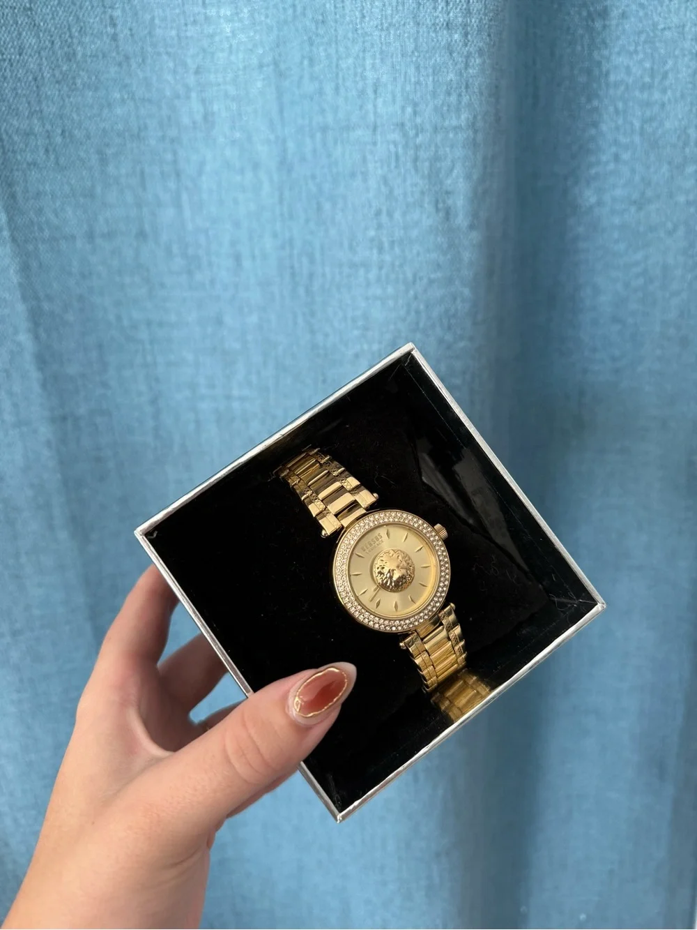Versus Versace Gold Tone Bracelet Watch with Lion Motif
